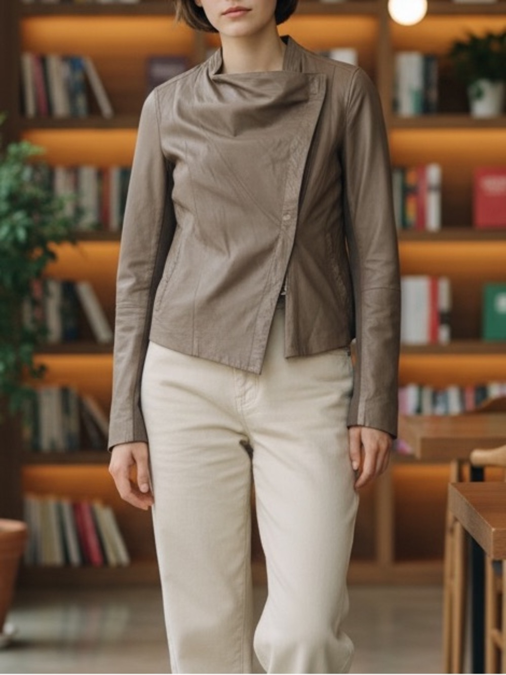 Vince Scuba Taupe Lamb Leather Asymmetrical Jacket Size Medium